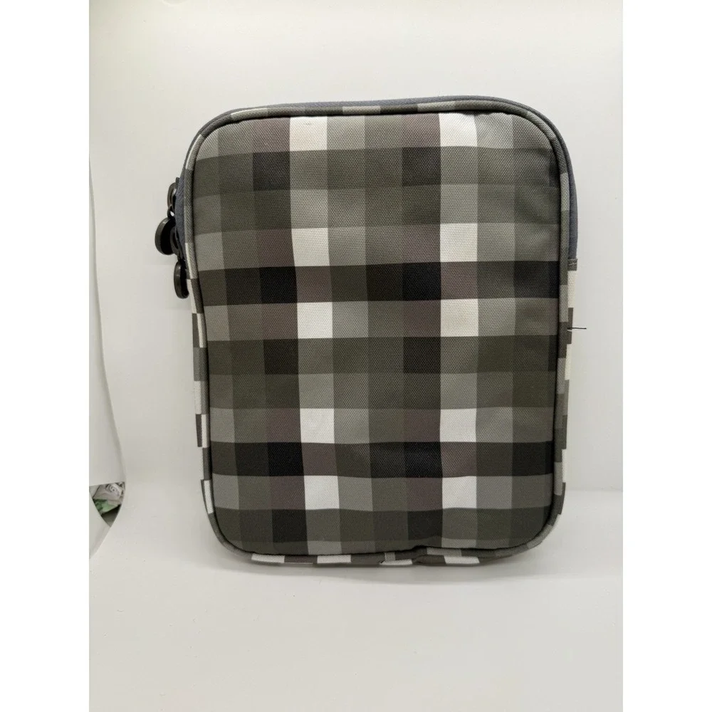Puma Checked Plaid Tablet Padded Sleeve Case Gray Black White Zip Tech Accessory
